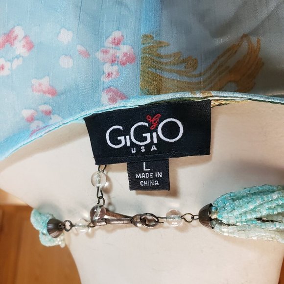Gigio Long Sheer  Kimono Duster L Blue Tropical Floral Boho Peasant Hippie - Picture 8 of 10